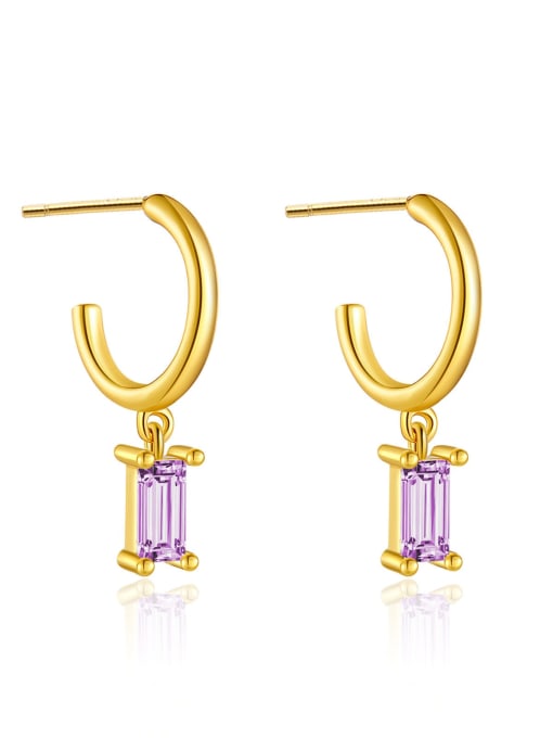 Gold [Purple] 925 Sterling Silver Cubic Zirconia Geometric Trend Stud Earring